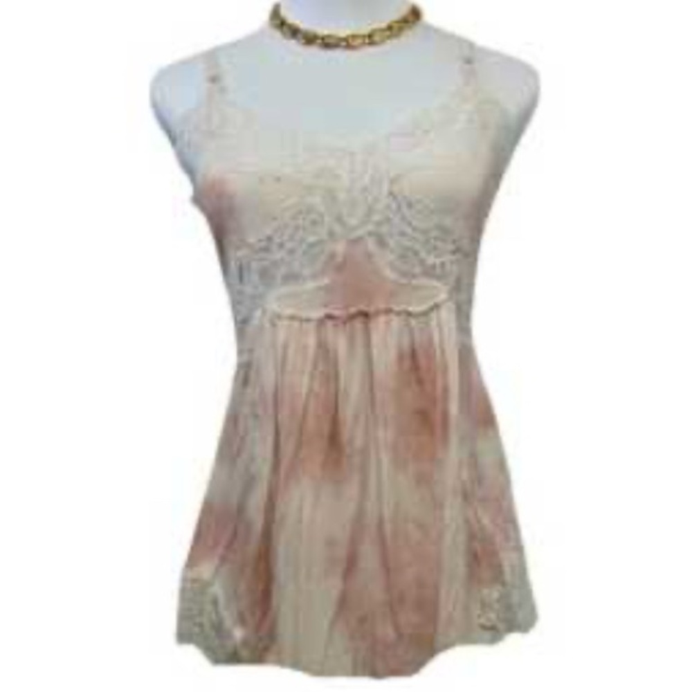 Free People Cream and Pink Lace Women's Tank Size Medium